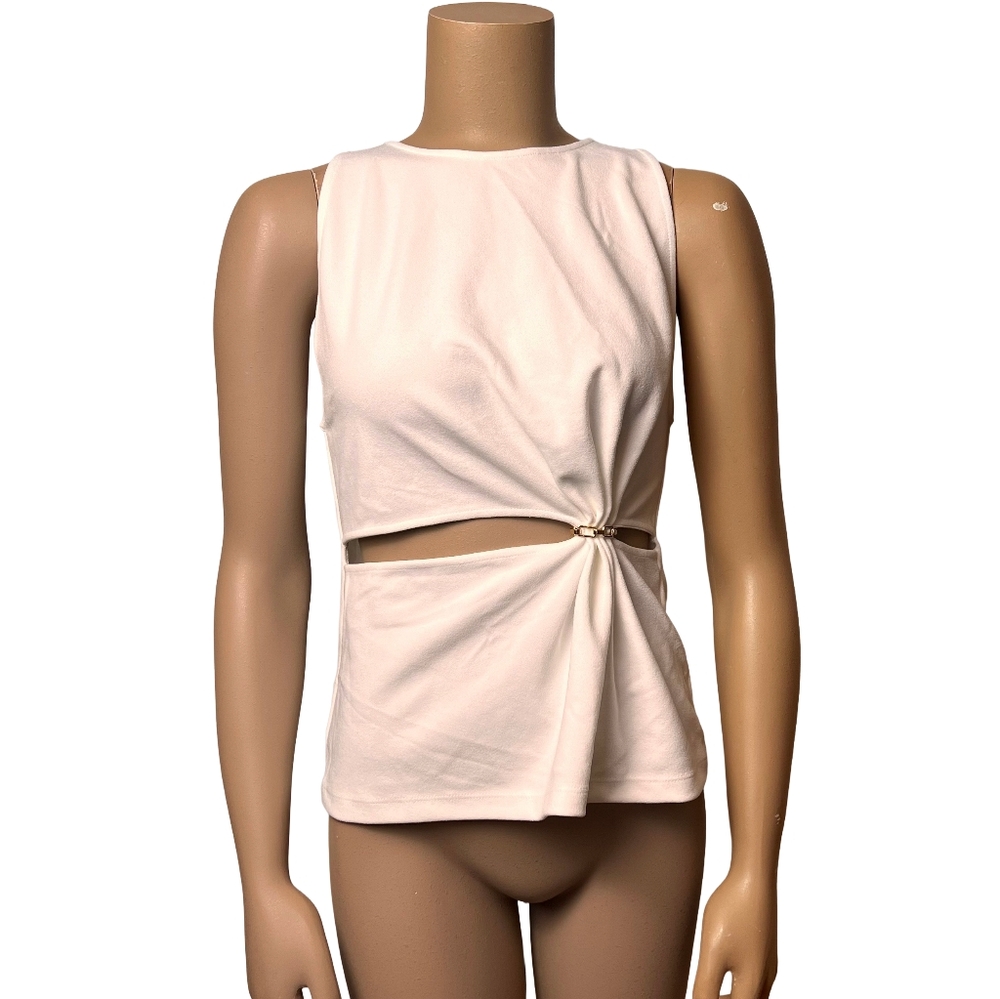 ZARA NWOT White Sleeveless Fitted Blouse with Cut-outs - Size S | Office Attire